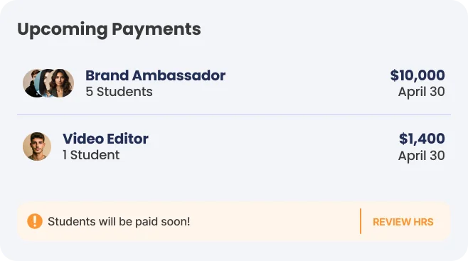 H\FC for brands — pay students directly through the platform